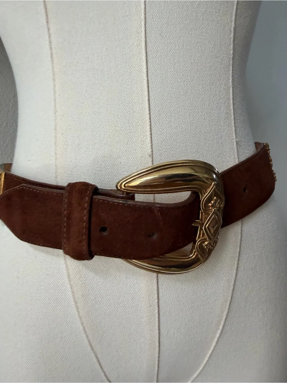 Vintage Brighton Multicolor Colorblock Suede Statement Brass Belt Sz Medium USA